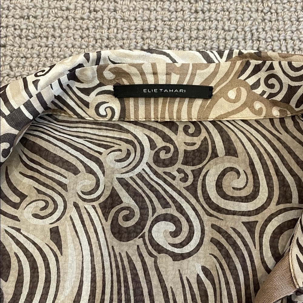 Elie Tahari Brown and Cream Swirl Pattern Blouse - Picture 7 of 10